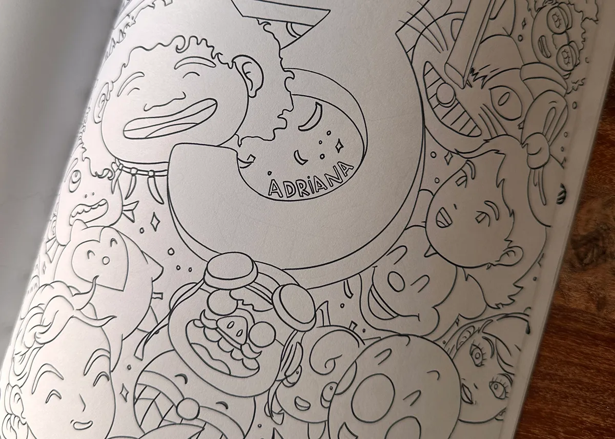 Detalle de ilustraciones de un libro de colorear personalizado